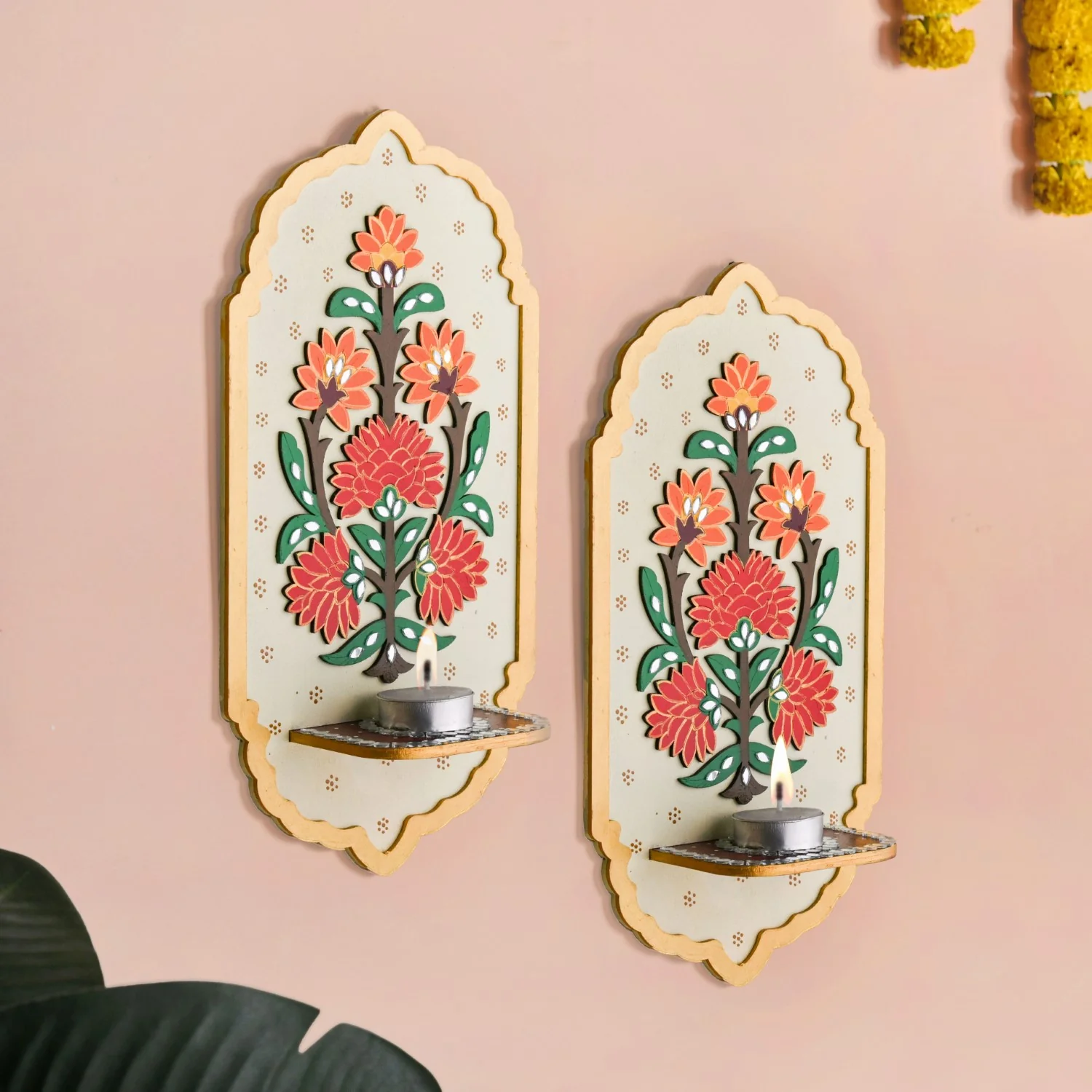 Motif Jharokha Tealight Candle Holder Lippan Wall Art Set Of 2 - Image 10