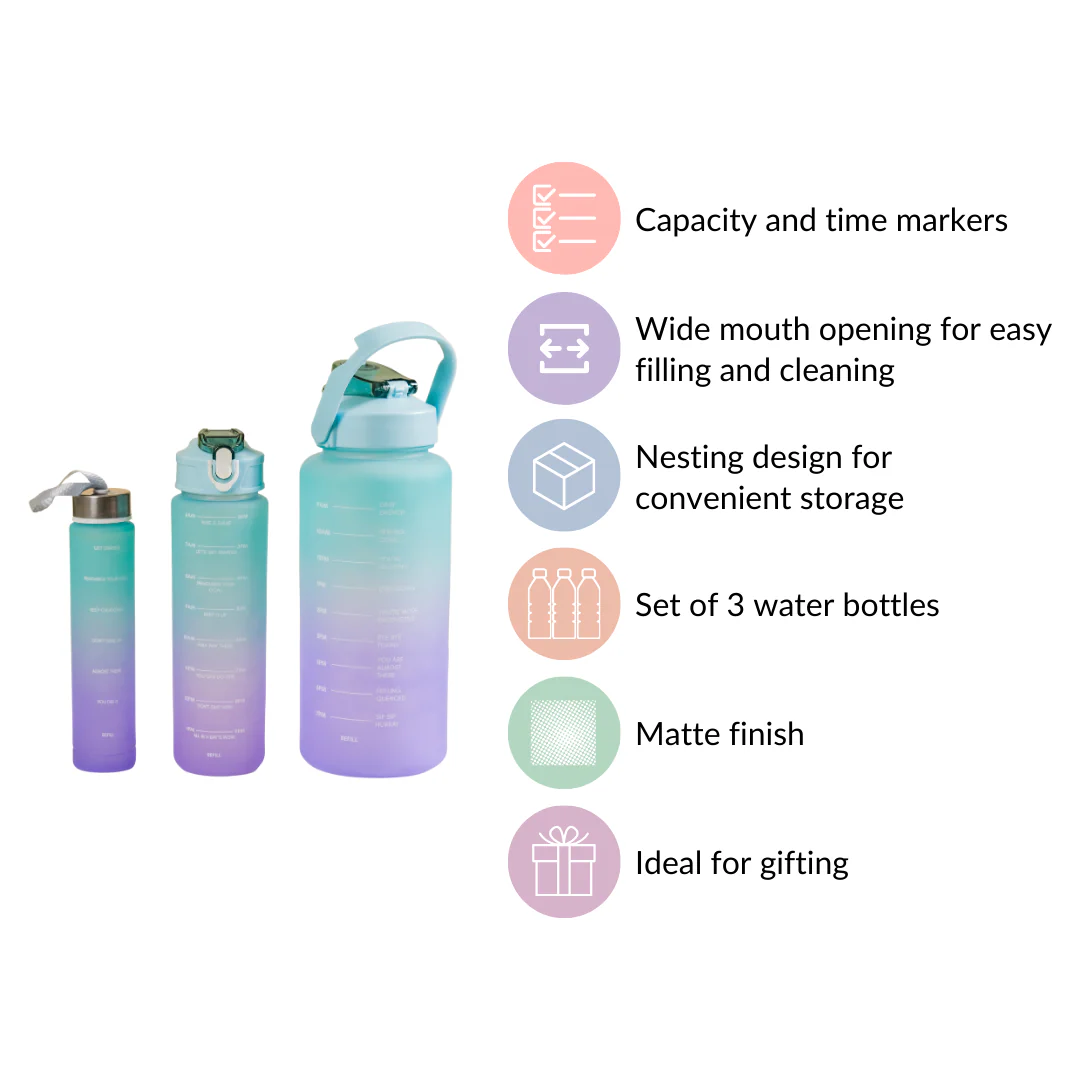 Set Of 3 Motivational Water Bottles Green Lavender - Image 8