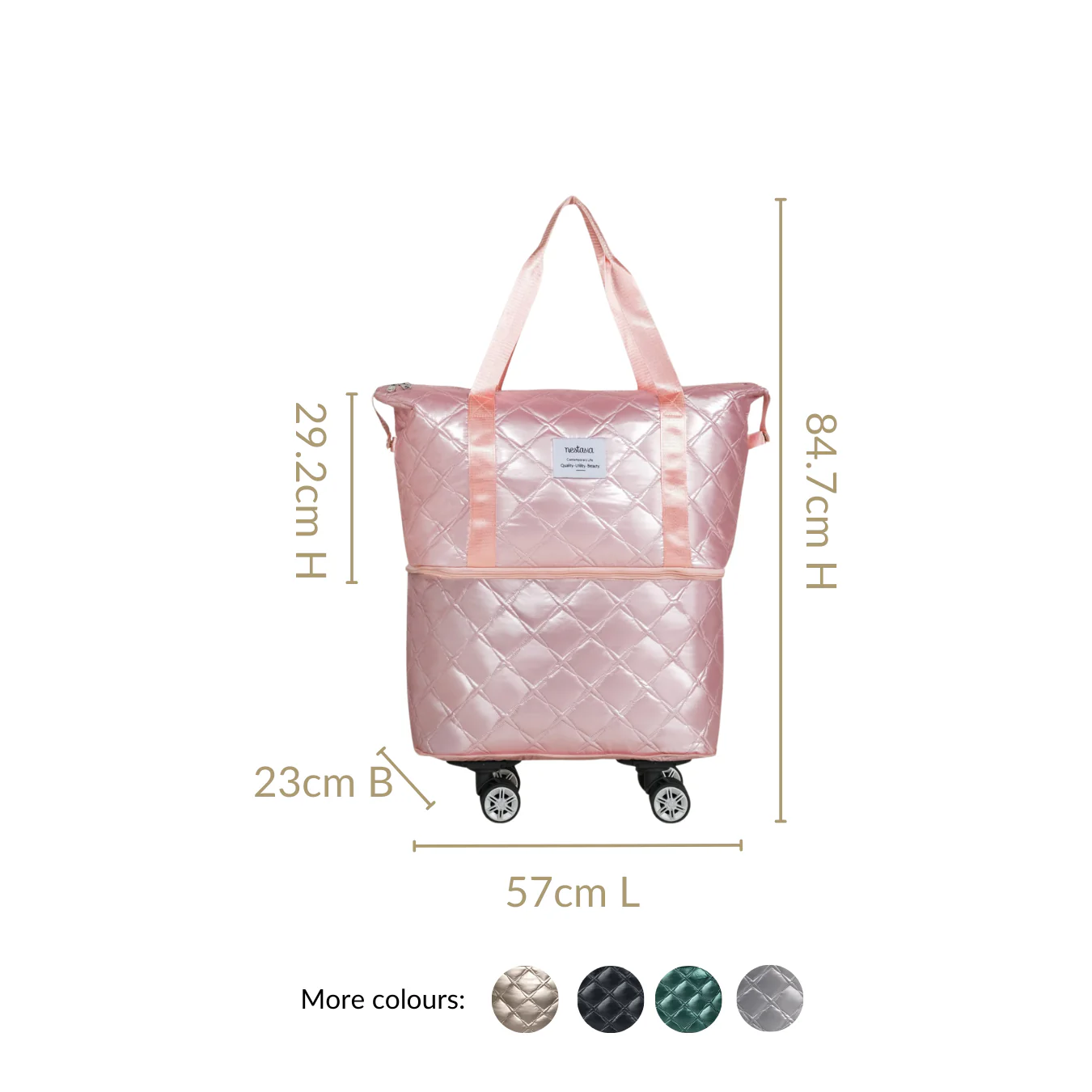 Movo Adjustable Travel Bag With Detachable Wheels Pearl Pink - Image 4