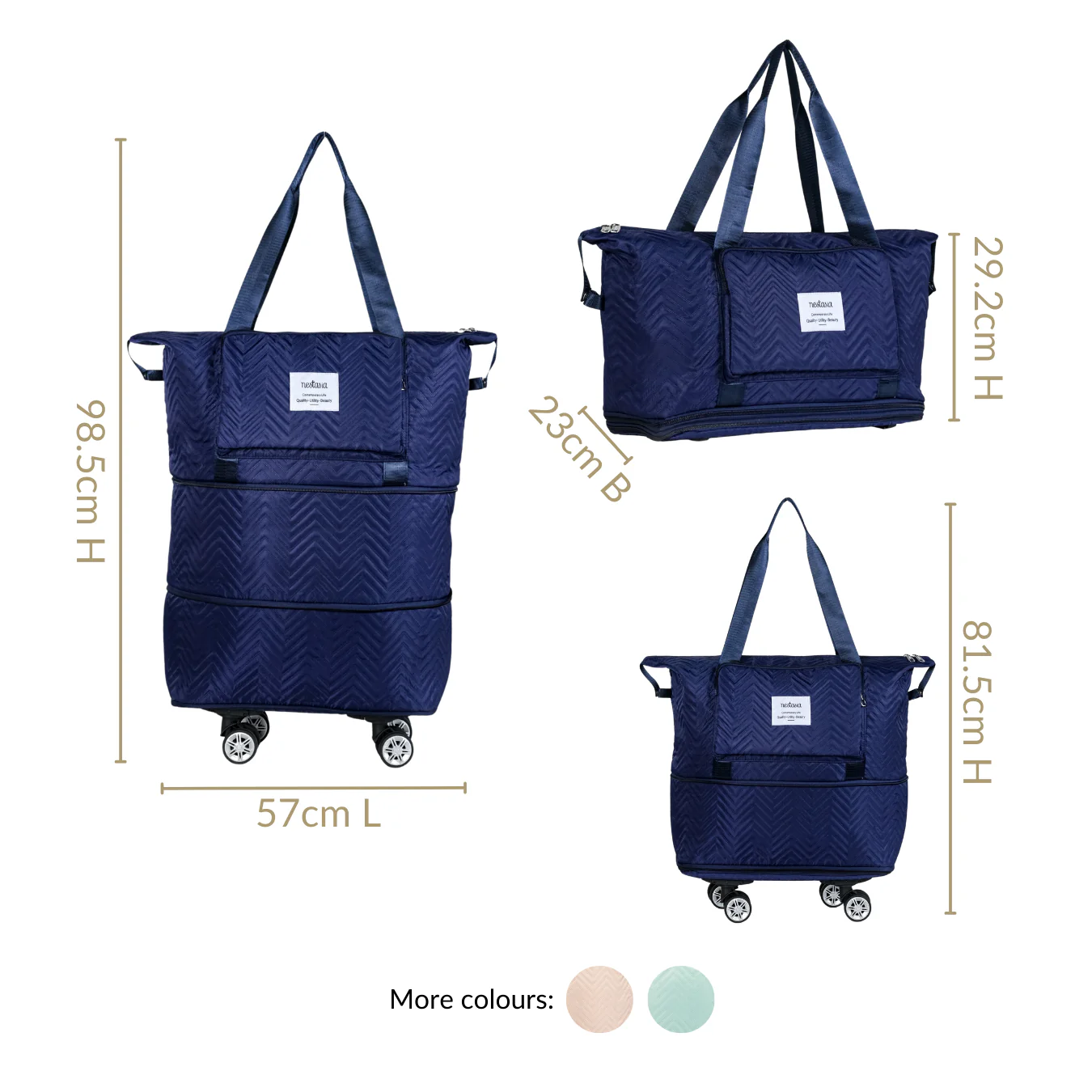 Movo Dual Expansion Travel Bag With Removable Wheels Dark Blue - Image 4
