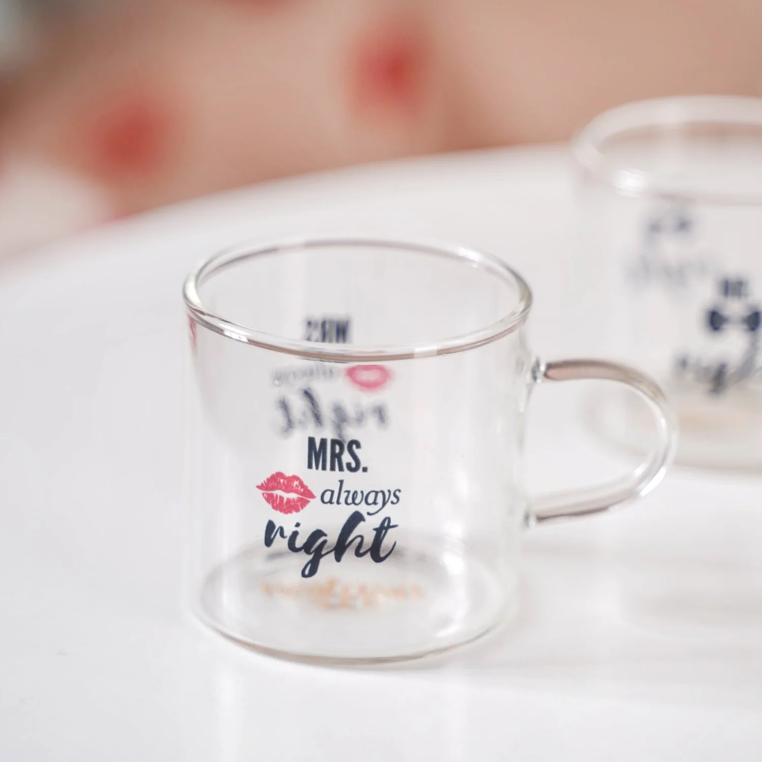 Mr Right Mrs Always Right Glass Small Tea Cup Set Of 2 140ml - Image 6