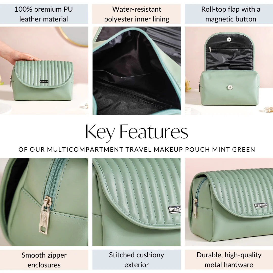 Multicompartment Travel Makeup Pouch Mint Green - Image 5