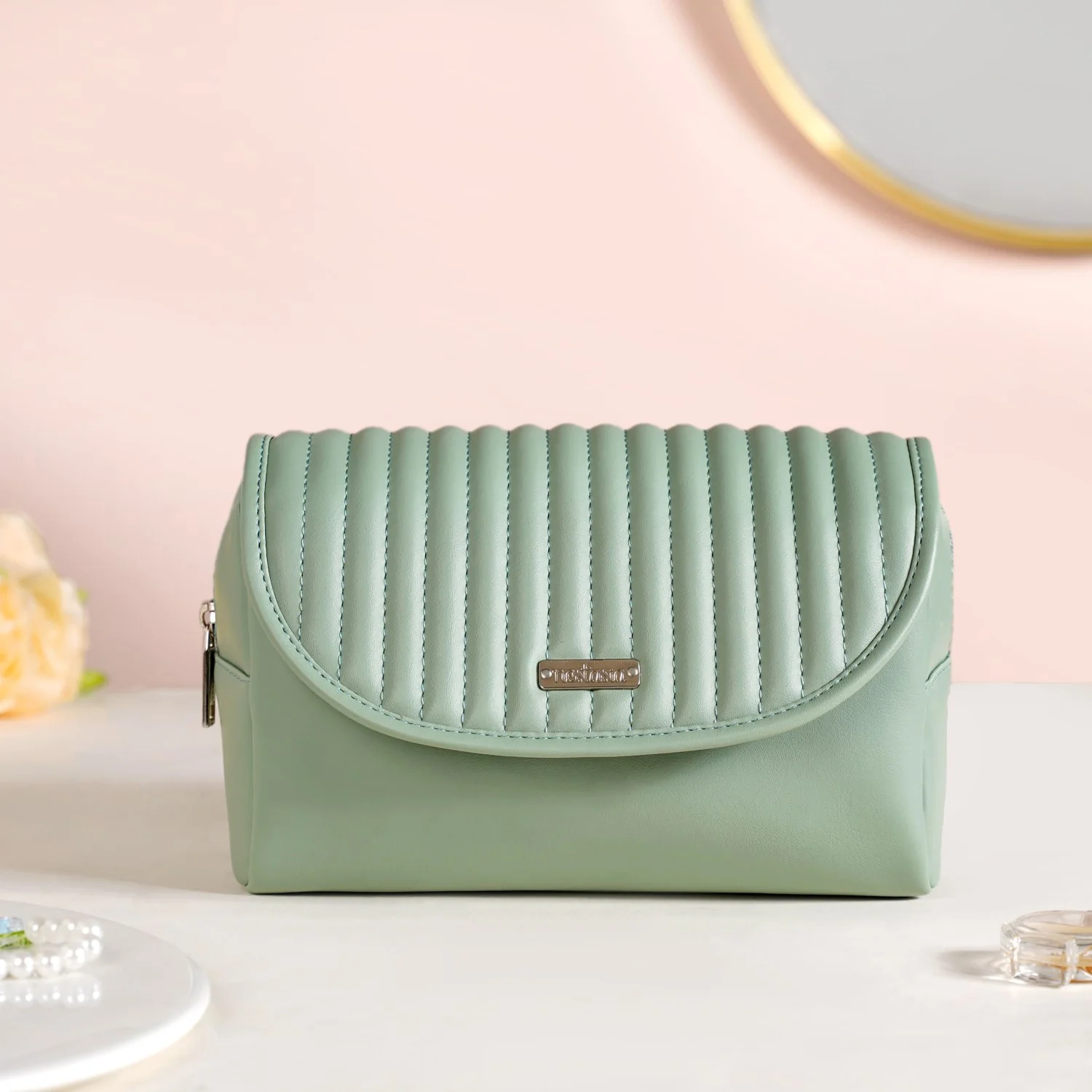 Multicompartment Travel Makeup Pouch Mint Green - Image 8