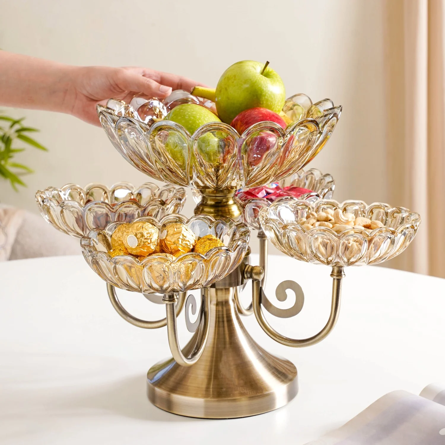 Multilayer Decorative Rotating Glass Bowls Set of 5 With Stand - Image 3