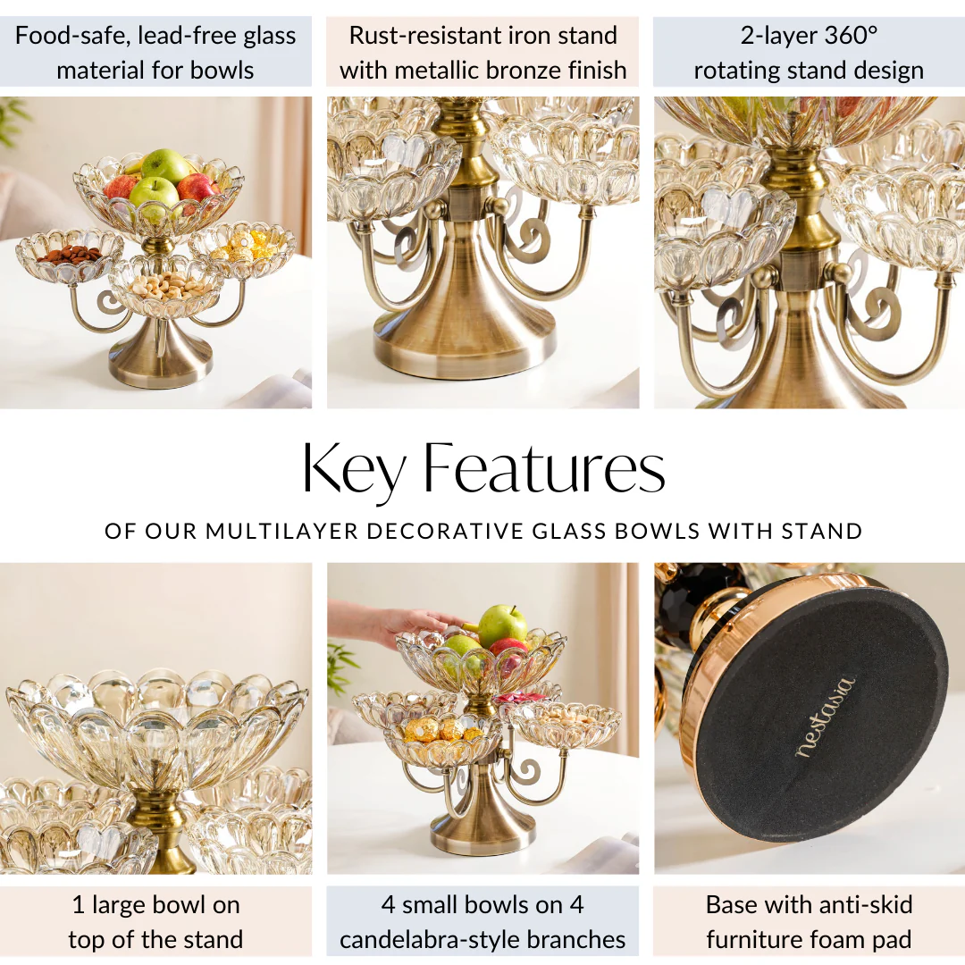 Multilayer Decorative Rotating Glass Bowls Set of 5 With Stand - Image 5