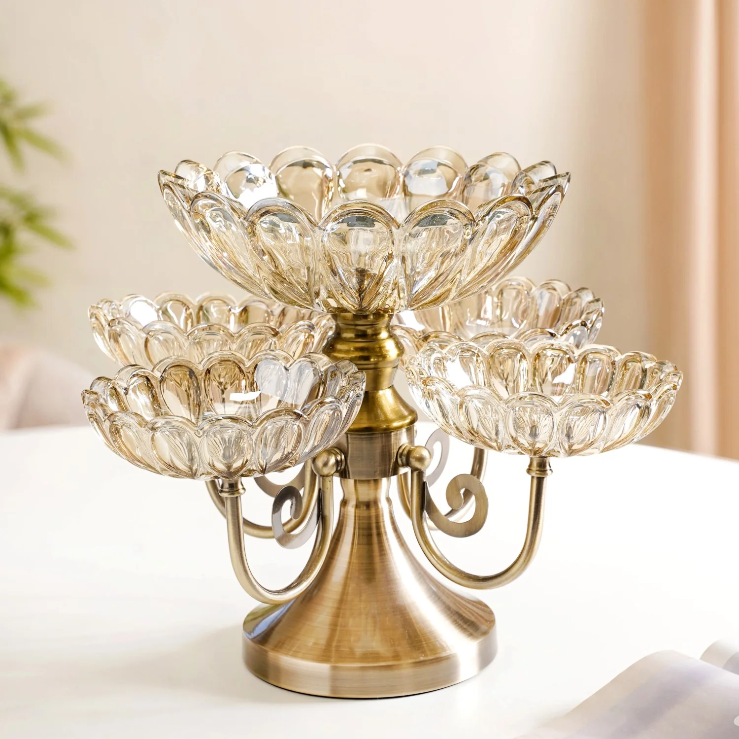 Multilayer Decorative Rotating Glass Bowls Set of 5 With Stand - Image 6