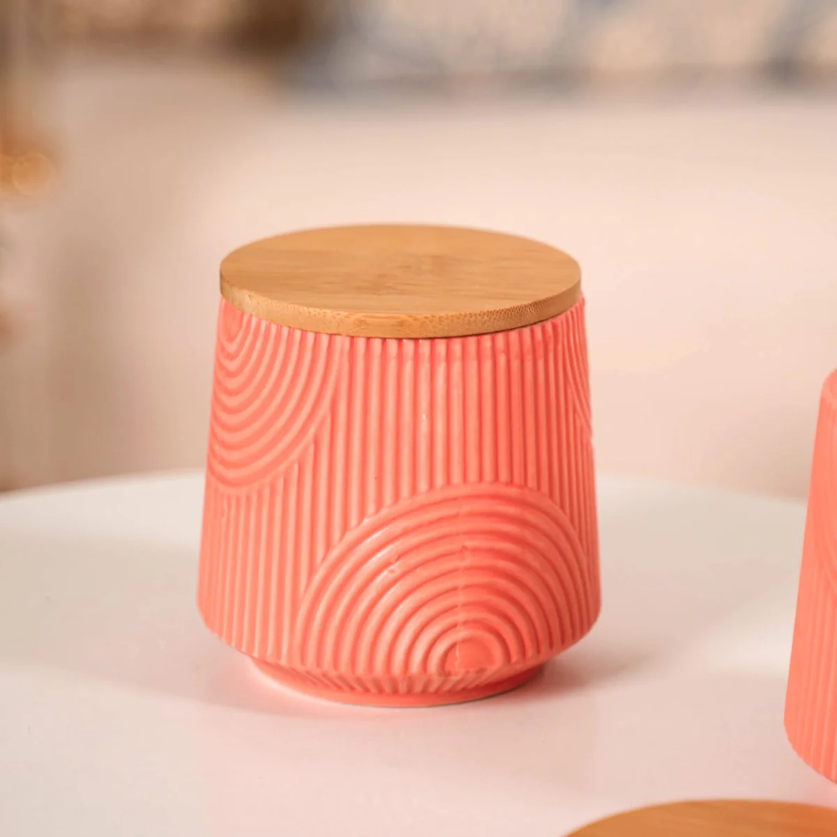 Multipurpose Ceramic Storage Jar Coral Red Set of 2 - Image 7