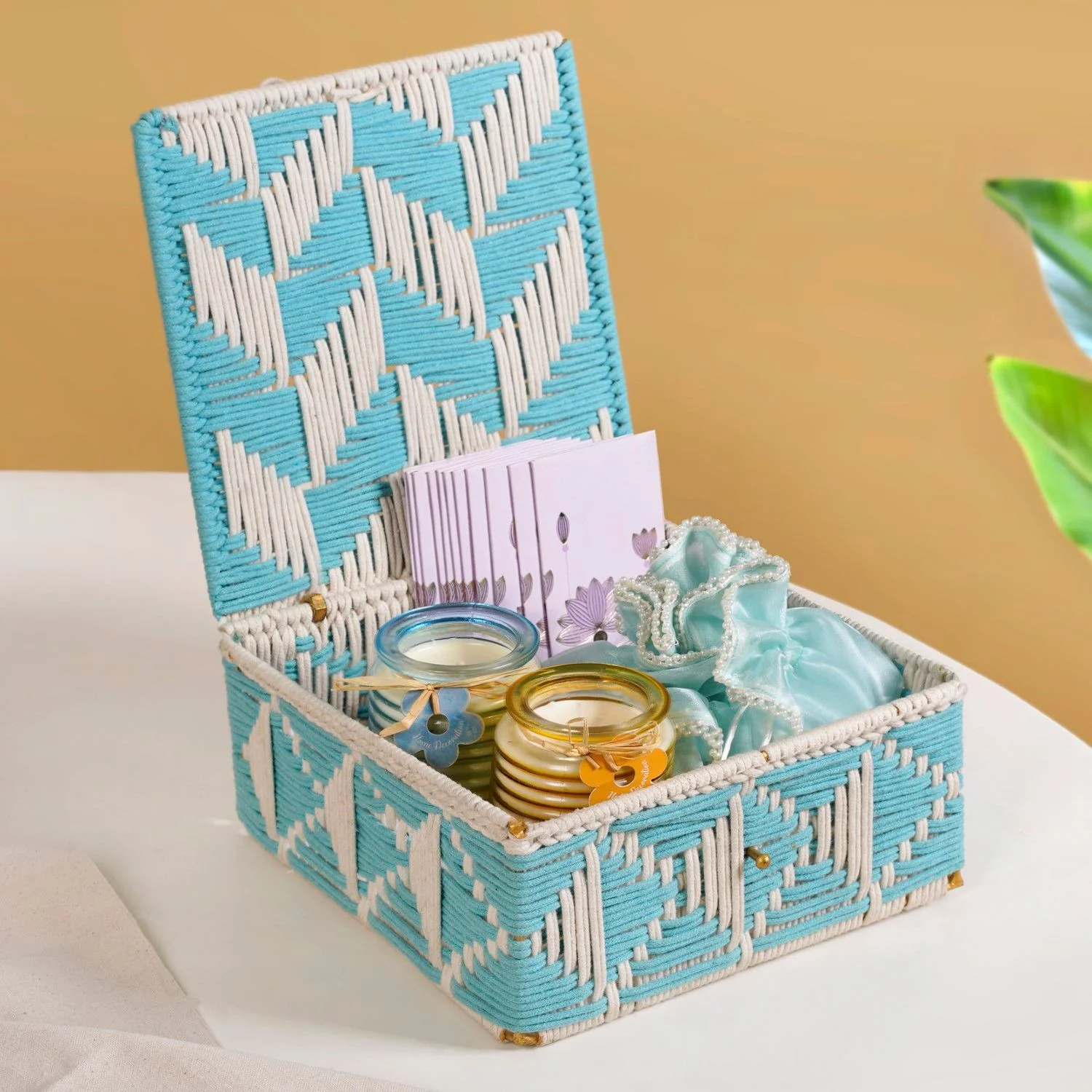 Multipurpose Handwoven Storage Basket Blue And White