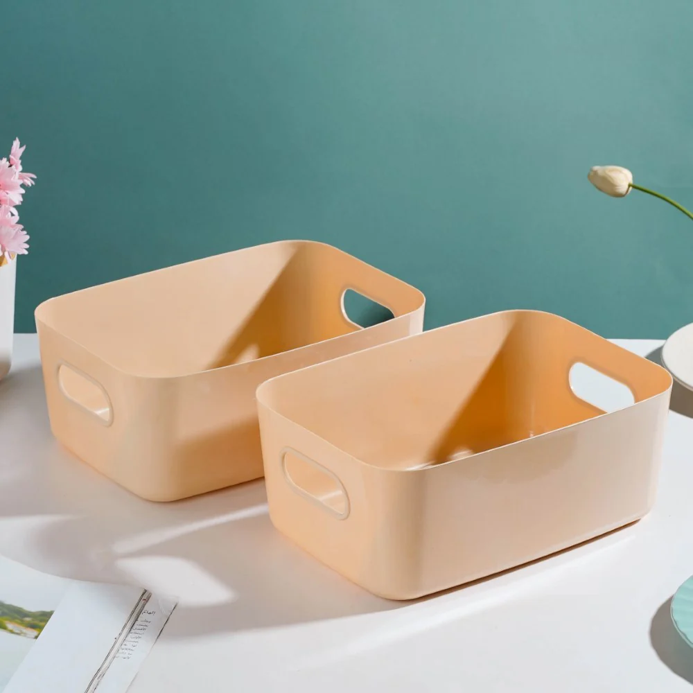 Multipurpose Storage Basket Beige Set Of 2 11 Inch - Image 2