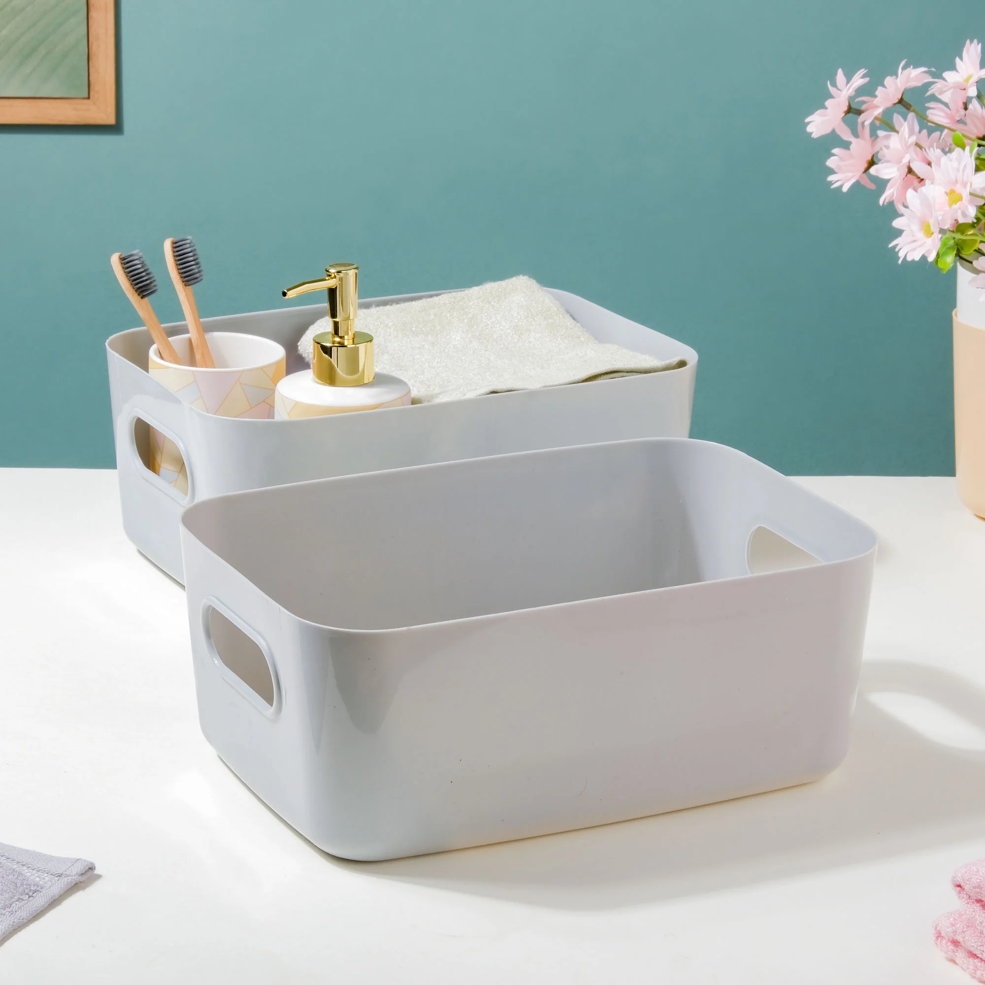Multipurpose Storage Basket Grey Set Of 2 11 Inch - Image 2