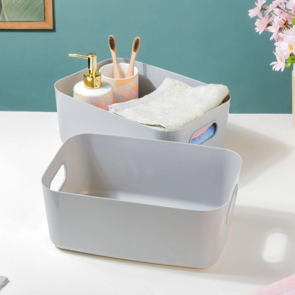 Multipurpose Storage Basket Grey Set Of 2 11 Inch - Image 4