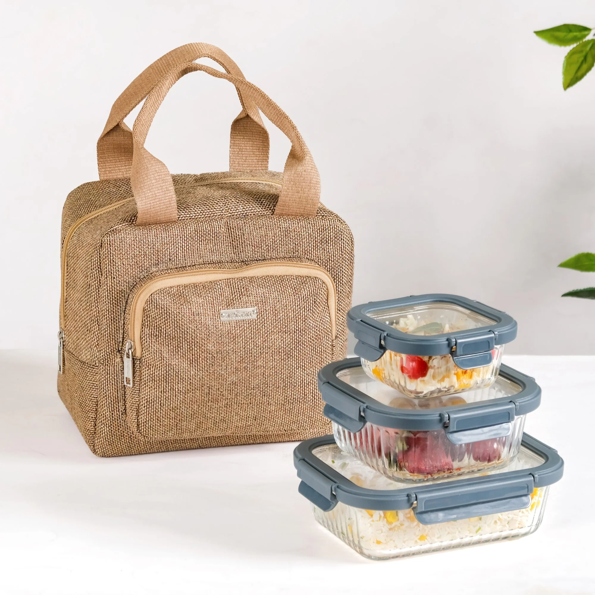 Multipurpose Thermal Insulated Jute Lunch Bag Beige - Image 2