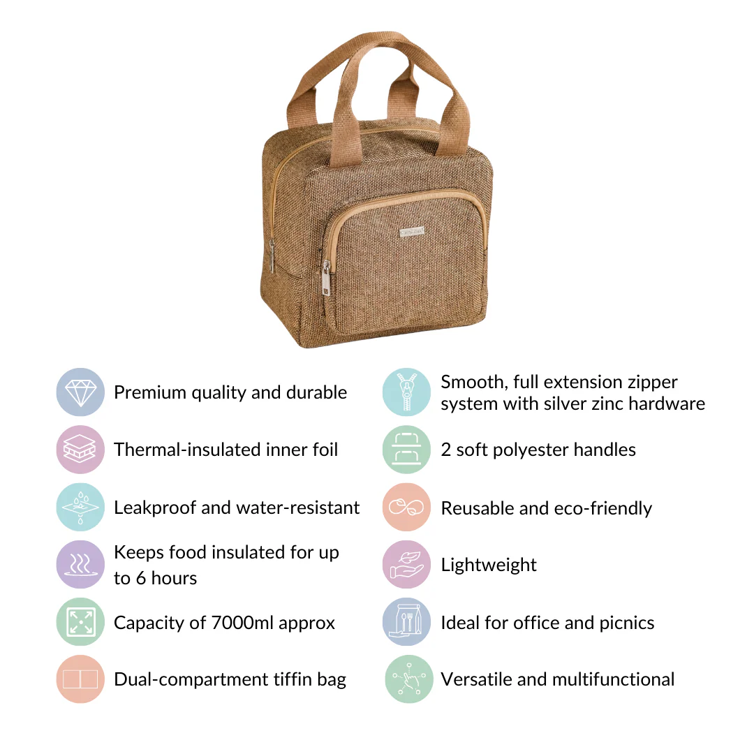 Multipurpose Thermal Insulated Jute Lunch Bag Beige - Image 4