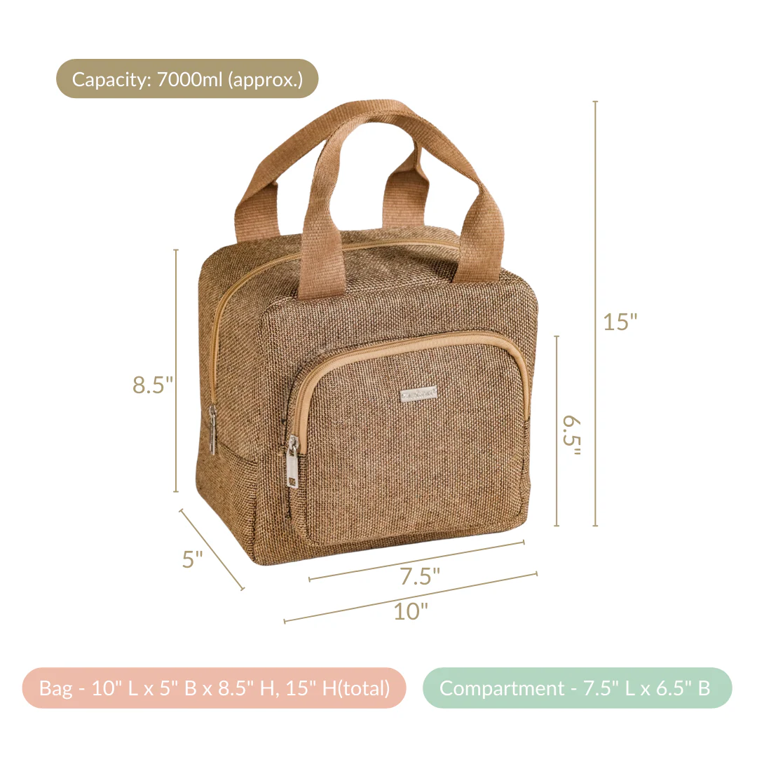 Multipurpose Thermal Insulated Jute Lunch Bag Beige - Image 5