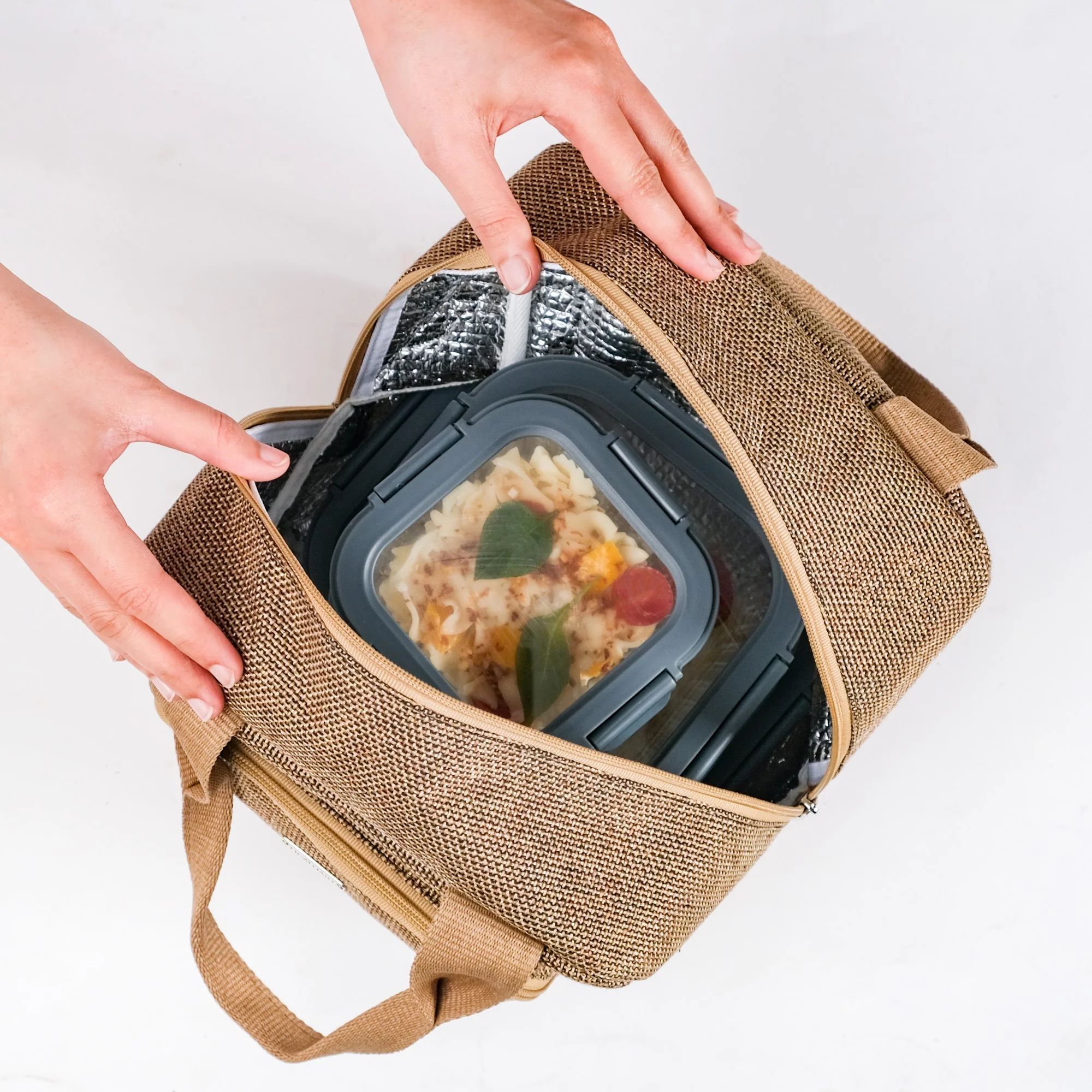 Multipurpose Thermal Insulated Jute Lunch Bag Beige - Image 6