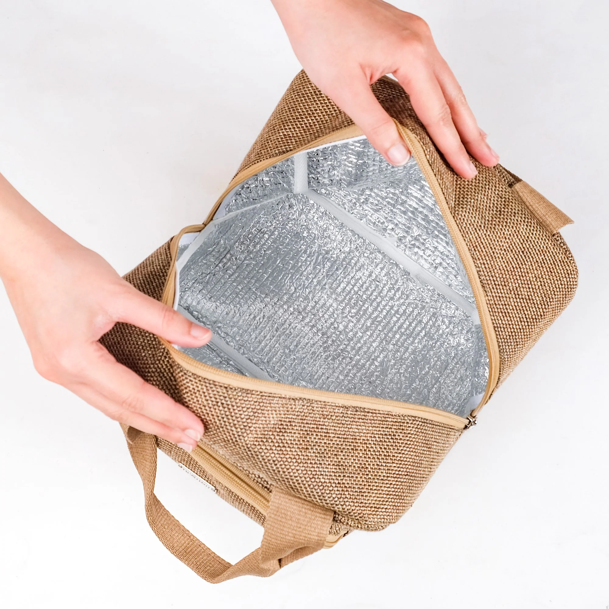 Multipurpose Thermal Insulated Jute Lunch Bag Beige - Image 9