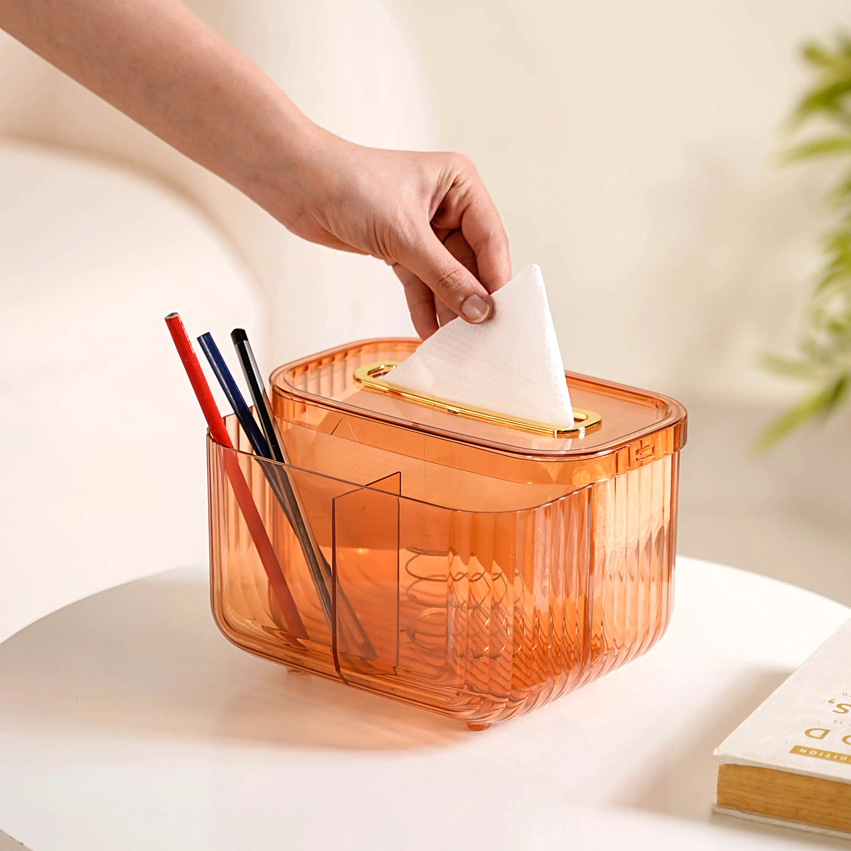 Multipurpose Tissue Paper Box With Compartments Amber - Image 3