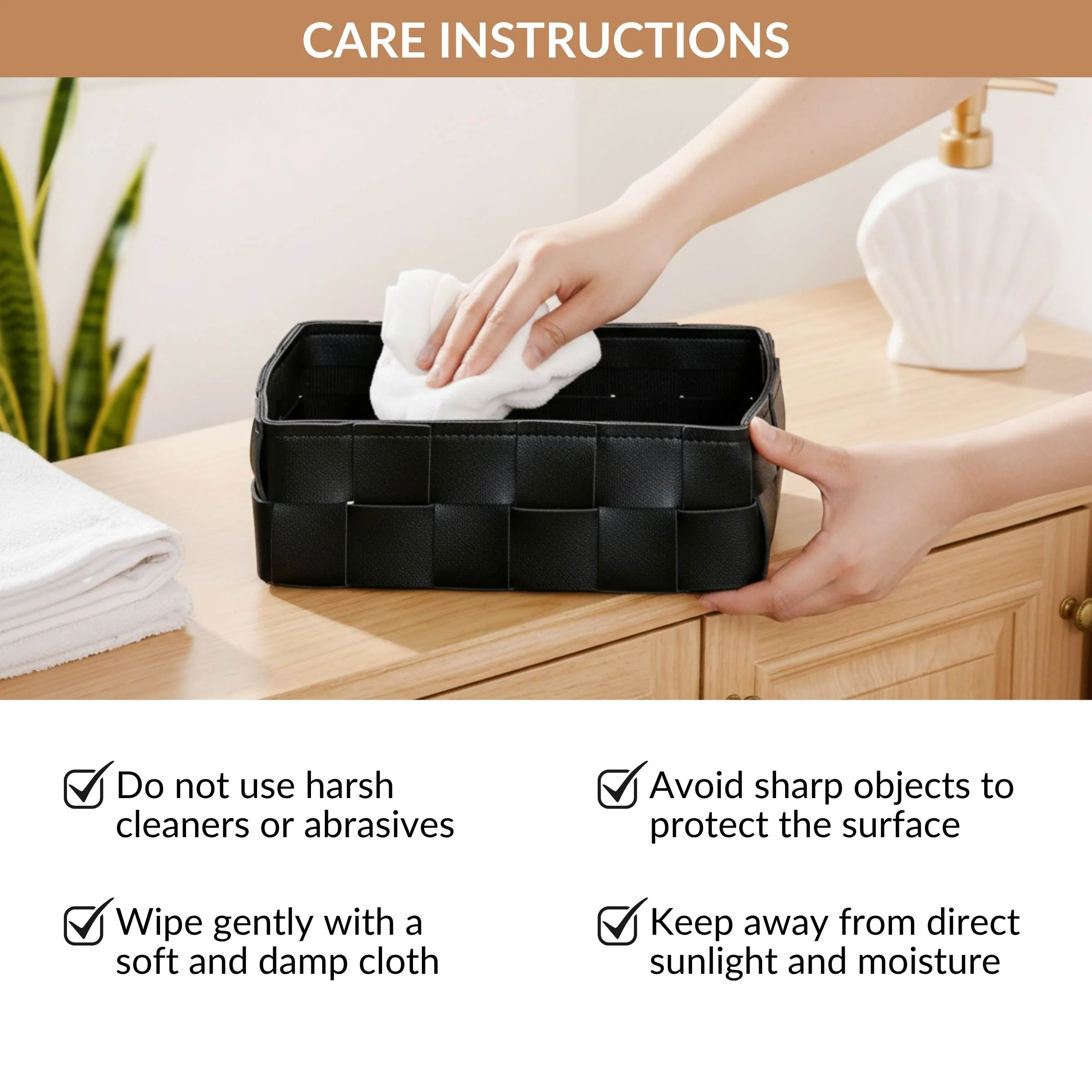 Multipurpose Vegan Leather Basket Black - Image 6
