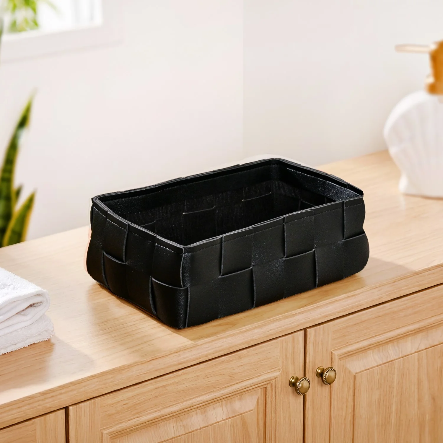 Multipurpose Vegan Leather Basket Black - Image 9