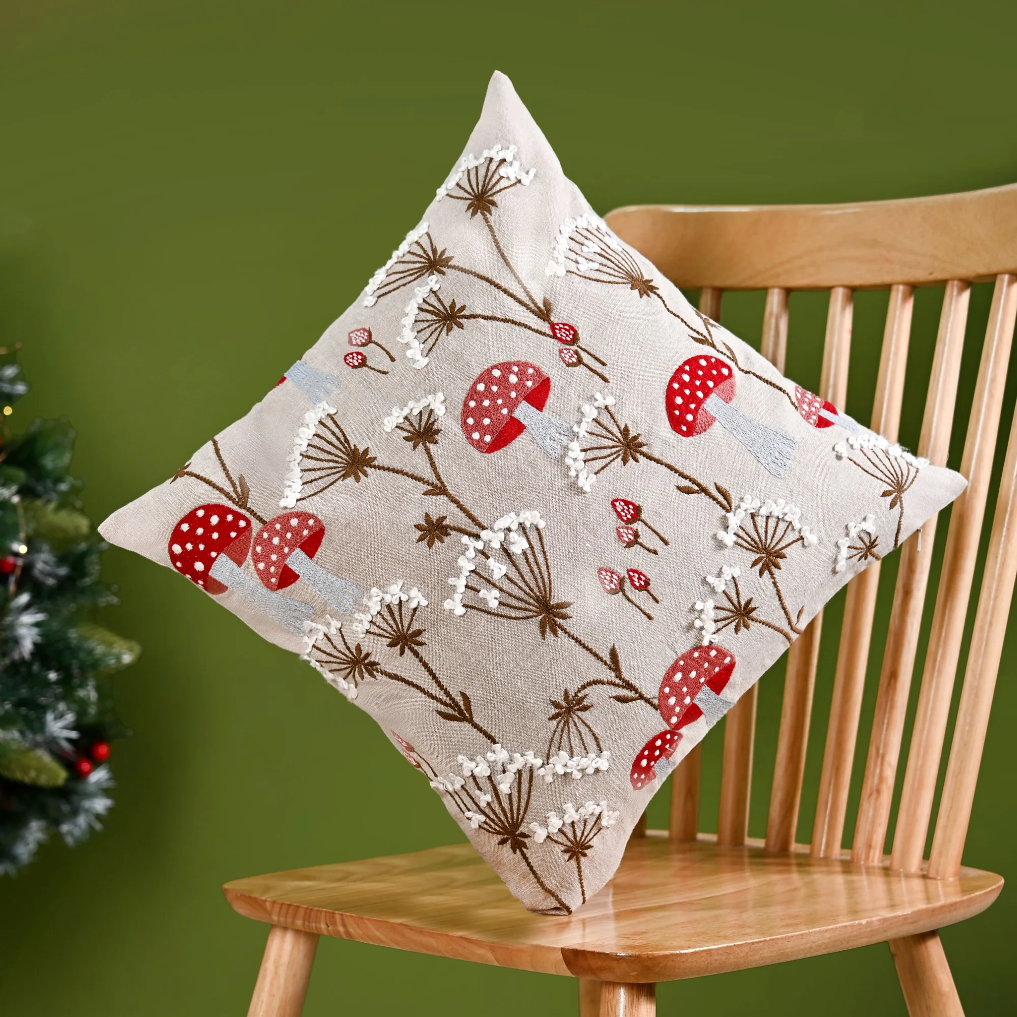Mushrooms And Dandelions Cotton Cushion Cover 40x40cm - Image 2