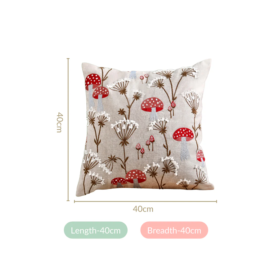 Mushrooms And Dandelions Cotton Cushion Cover 40x40cm - Image 4