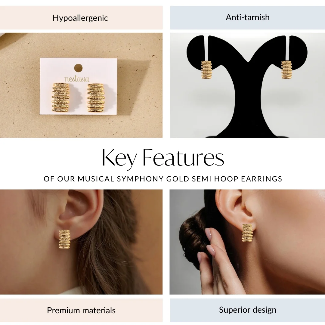 Musical Symphony Gold Semi Hoop Earrings - Image 4