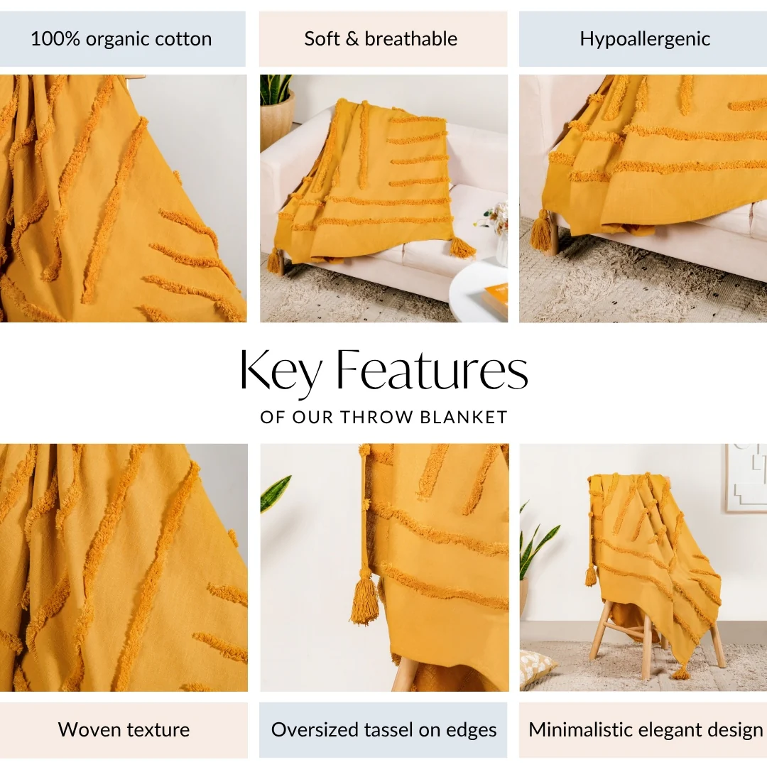 Mustard Morning Tufted Pure Cotton Throw - Image 4