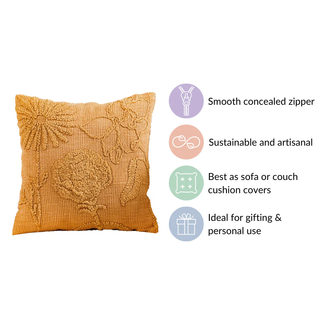 Mustard Tone On Tone Embroidered Cushion Cover 16x16 Inch - Image 6