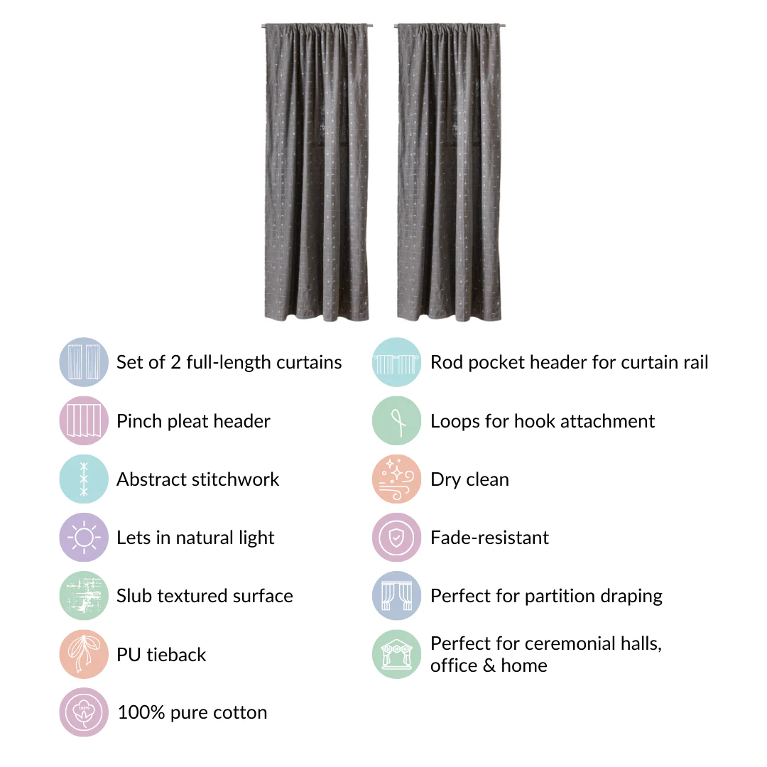 Mystic Grey Embroidered Door Curtain Set Of 2 84x54 Inch - Image 3