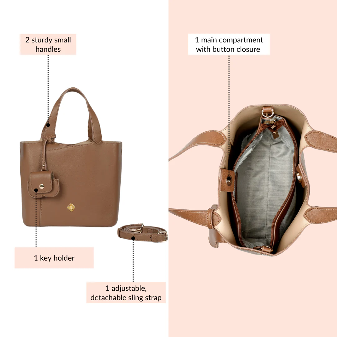 Nara Brown Tote Bag With Sling - Image 7