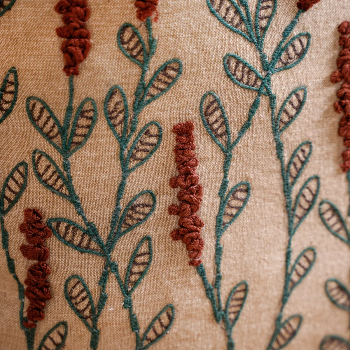 Native Bloom Embroidered Linen Cushion Case 16x16 Inch - Image 6