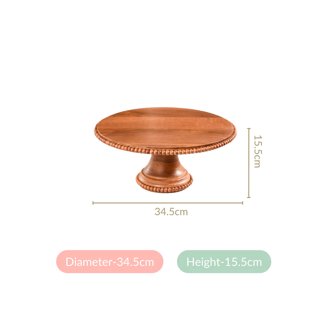 Natural Acacia Wood Beaded Cake Stand 13 Inch - Image 4