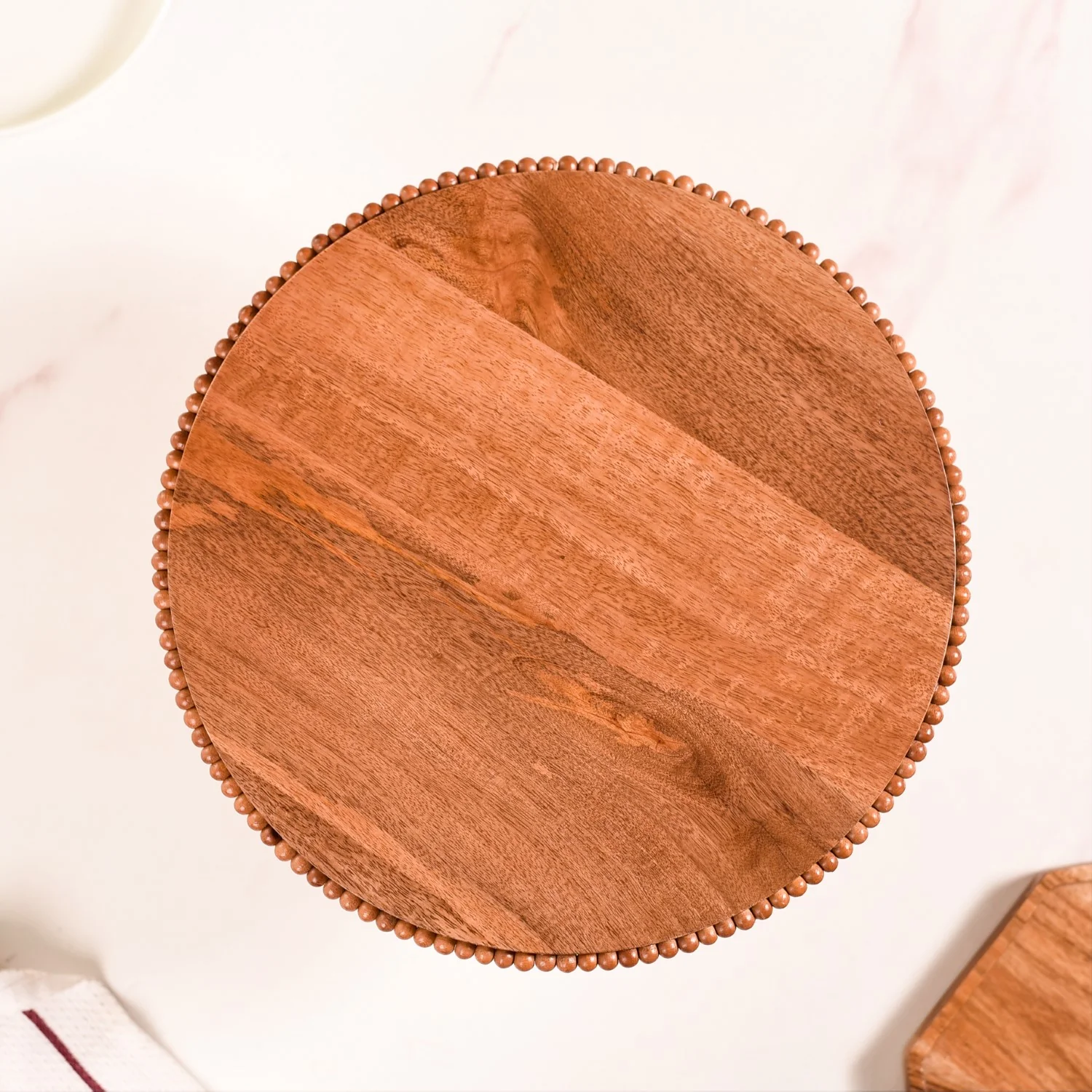 Natural Acacia Wood Beaded Cake Stand 13 Inch - Image 7