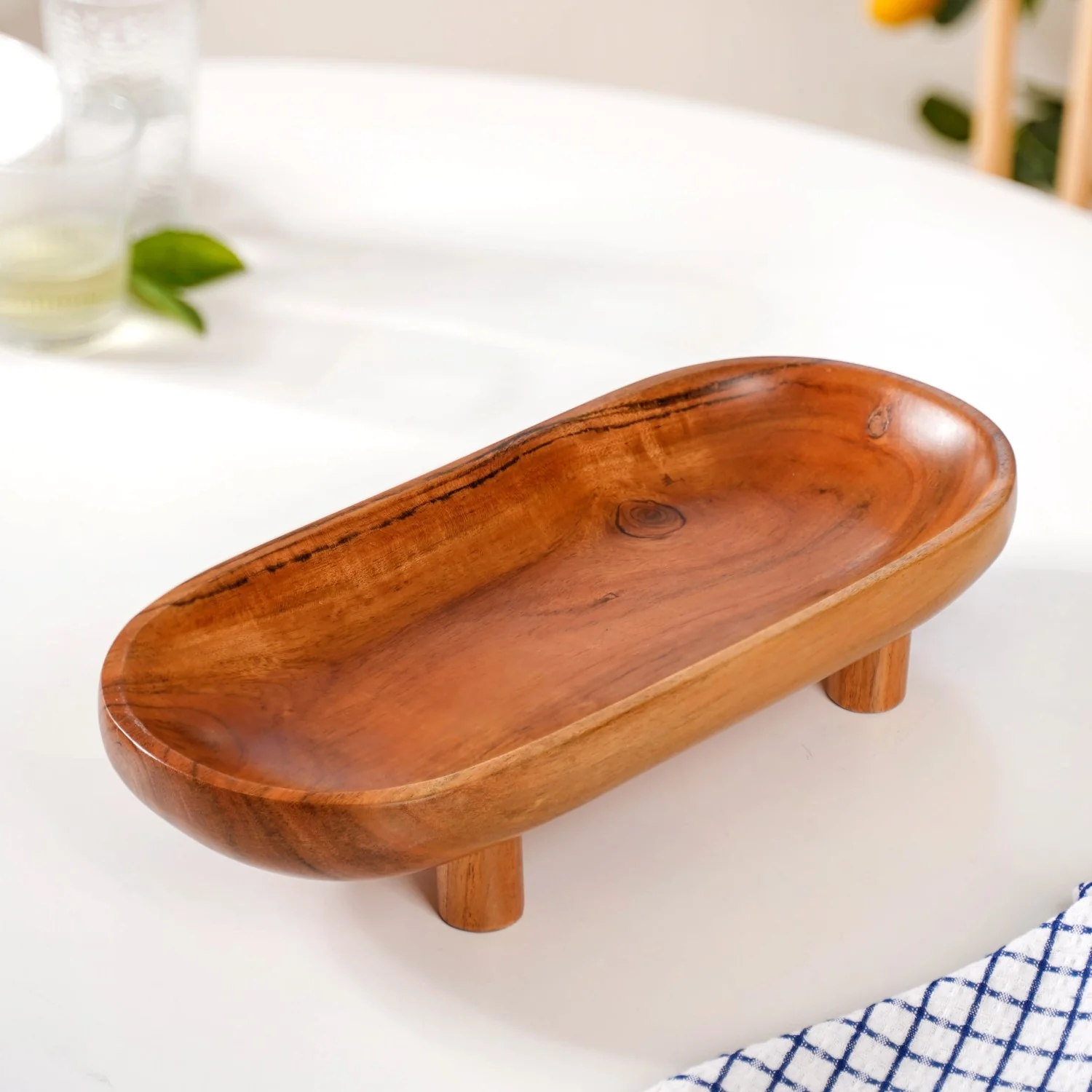 Natural Acacia Wood Oval Platter With Legs - Image 2