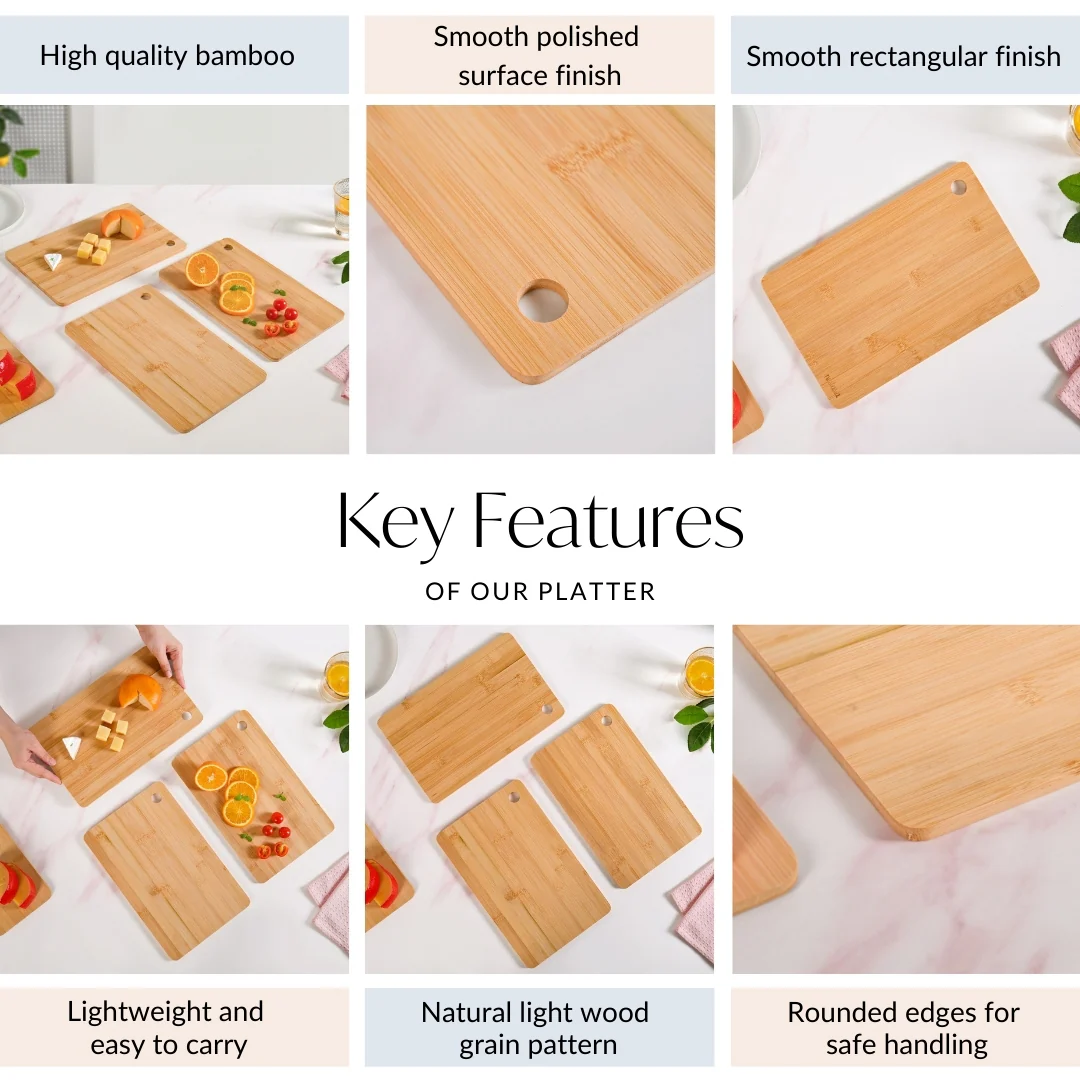 Natural Bamboo Serving Platter Chopping Board Set Of 3 - Image 5
