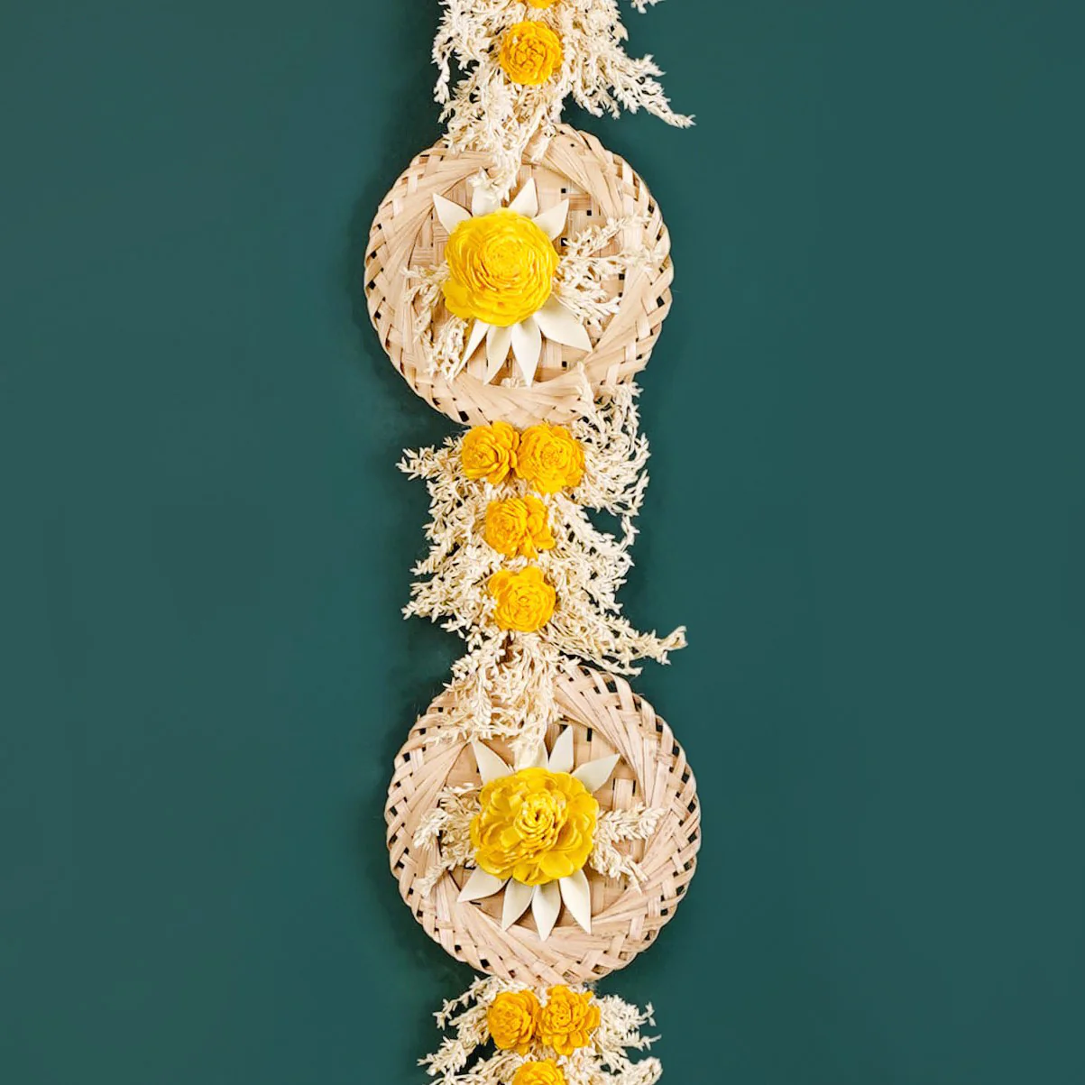 Natural Flower Jute Wall Hanging Yellow Set Of 2 - Image 3