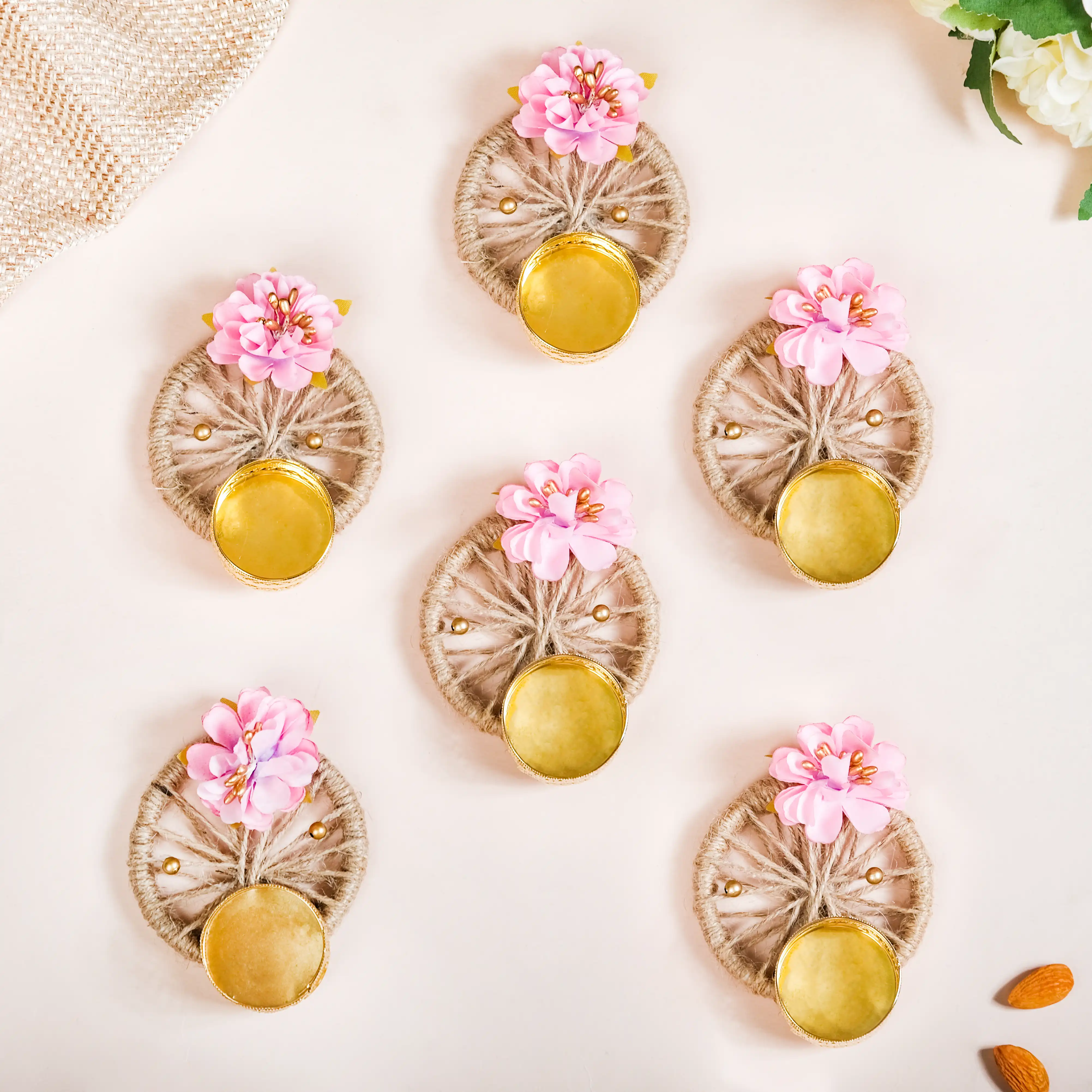 Natural Jute Tealight Holder Set Of 6 Pink - Image 5