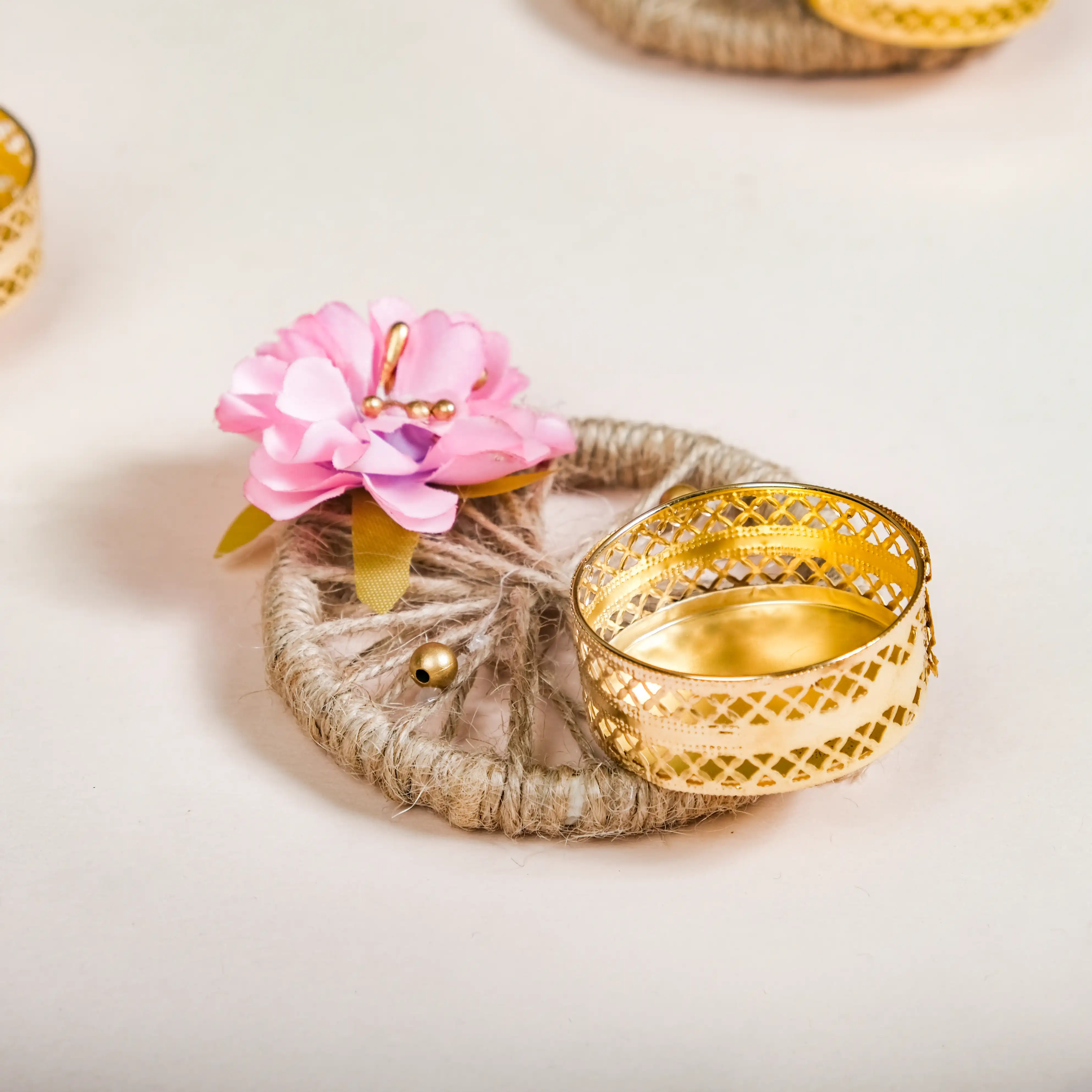 Natural Jute Tealight Holder Set Of 6 Pink - Image 7