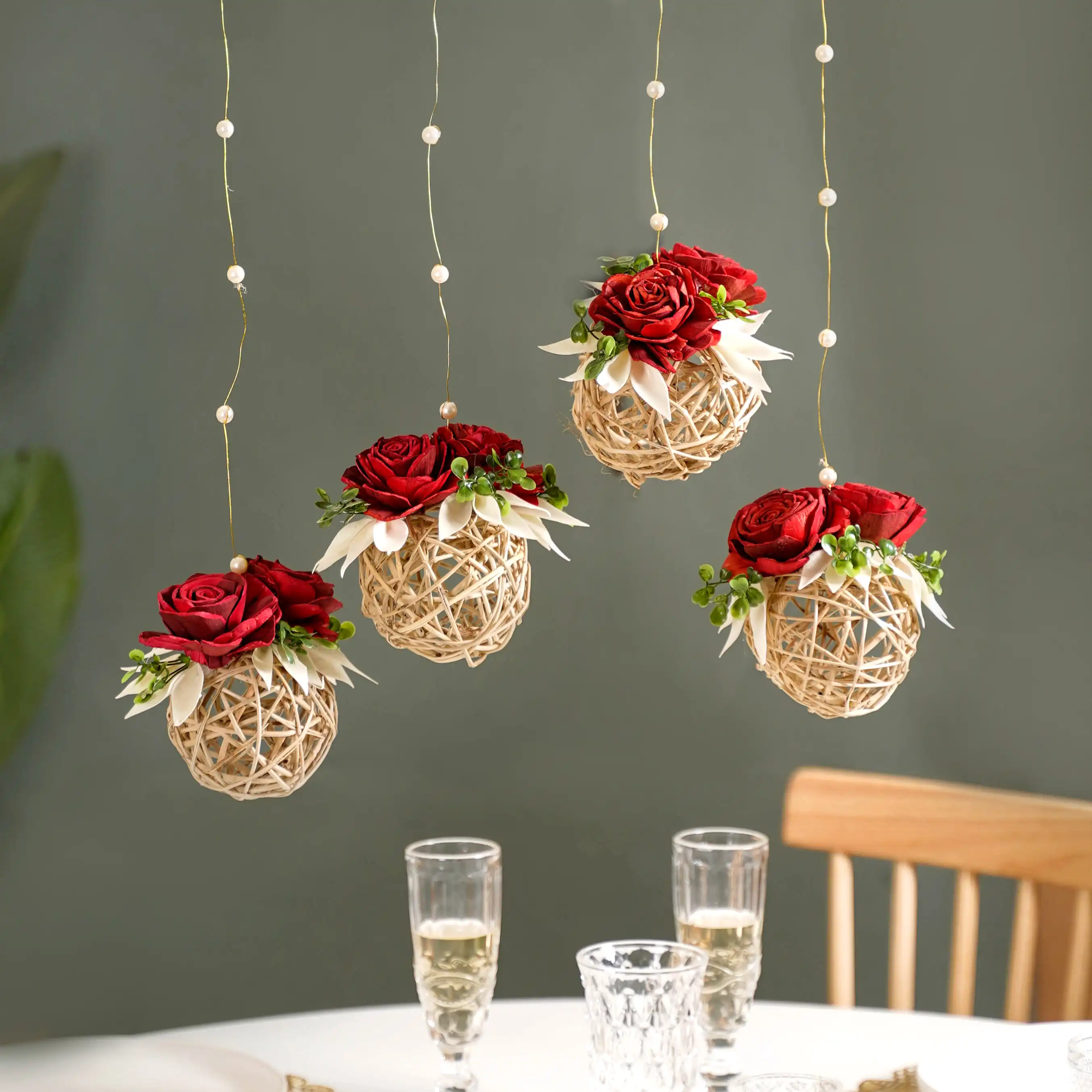 Natural Rose Rattan Hanging Decoration Sustainable Set Of 4 - Image 11
