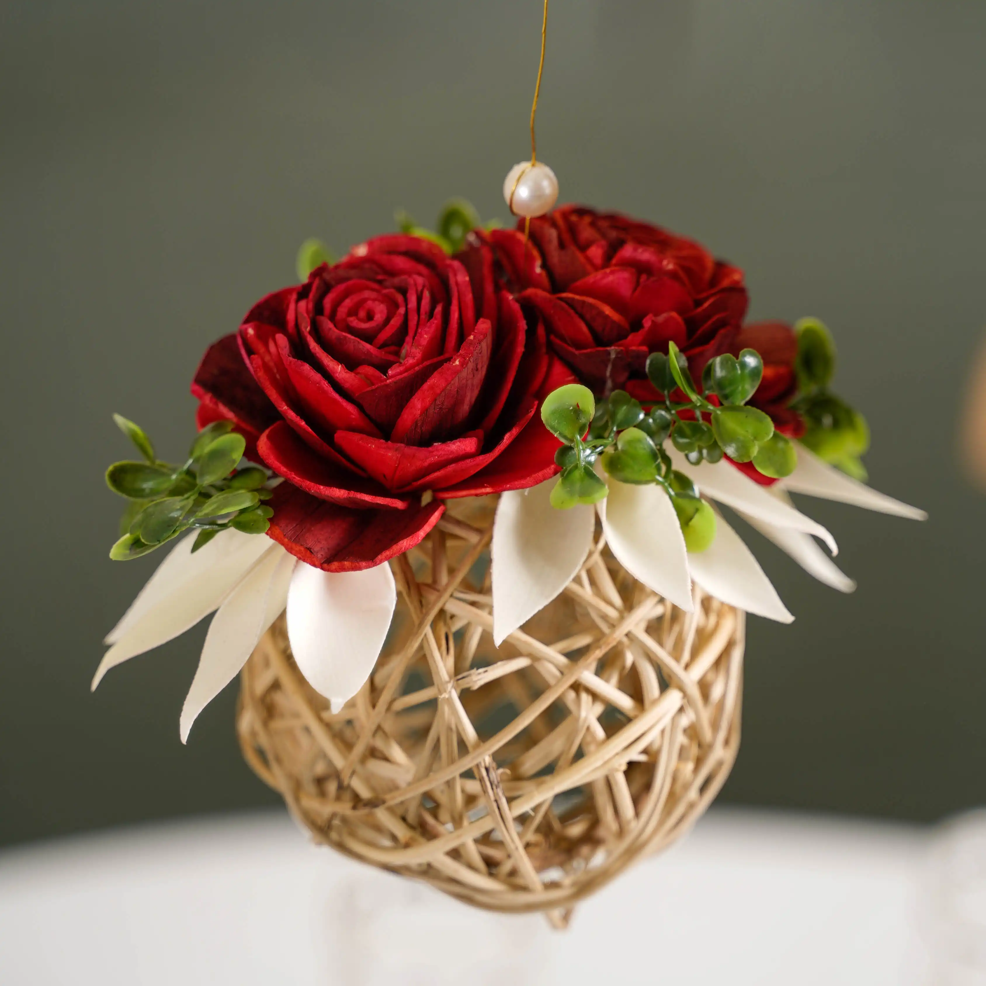 Natural Rose Rattan Hanging Decoration Sustainable Set Of 4 - Image 5