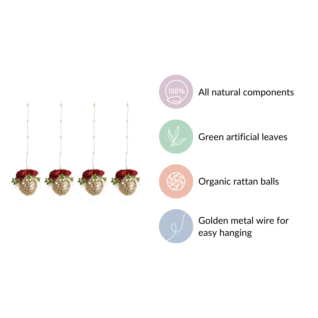 Natural Rose Rattan Hanging Decoration Sustainable Set Of 4 - Image 7