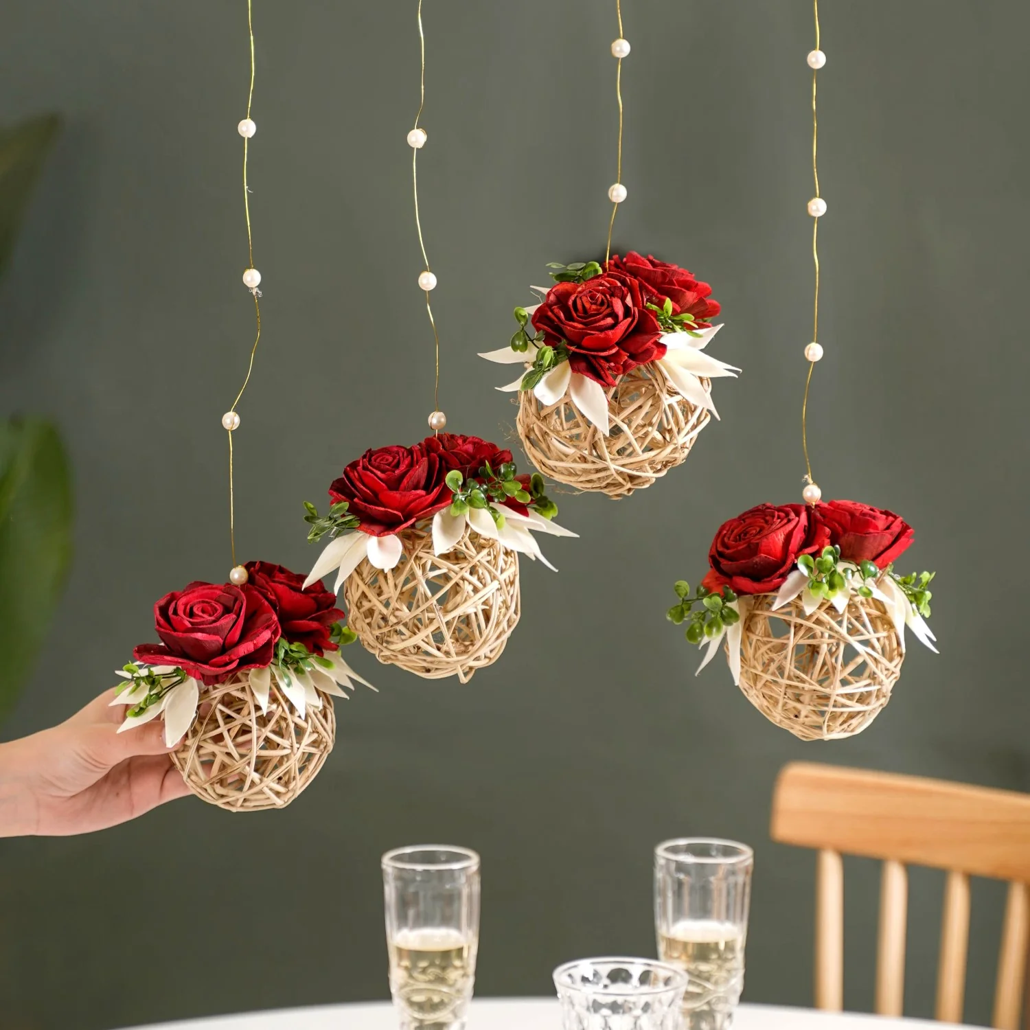 Natural Rose Rattan Wall Hanging Set Of 12 - Image 3