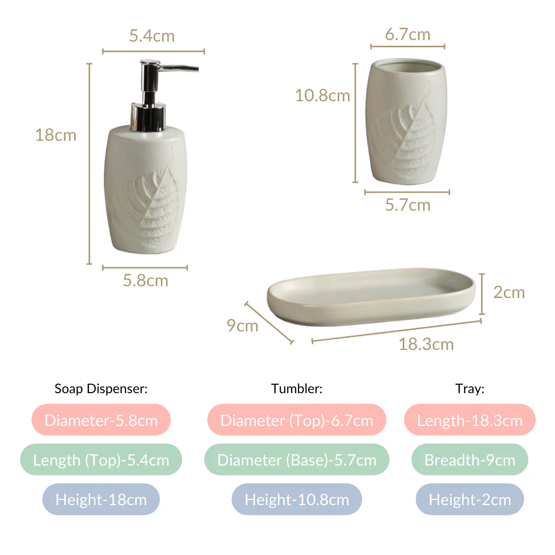 Nature Retreat Ceramic Bathroom Set Of 3 With Tray Light Sage - Image 4
