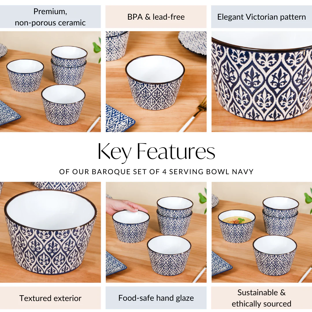 Navy Baroque Set Of 4 Serving Bowl 650ml - Image 5