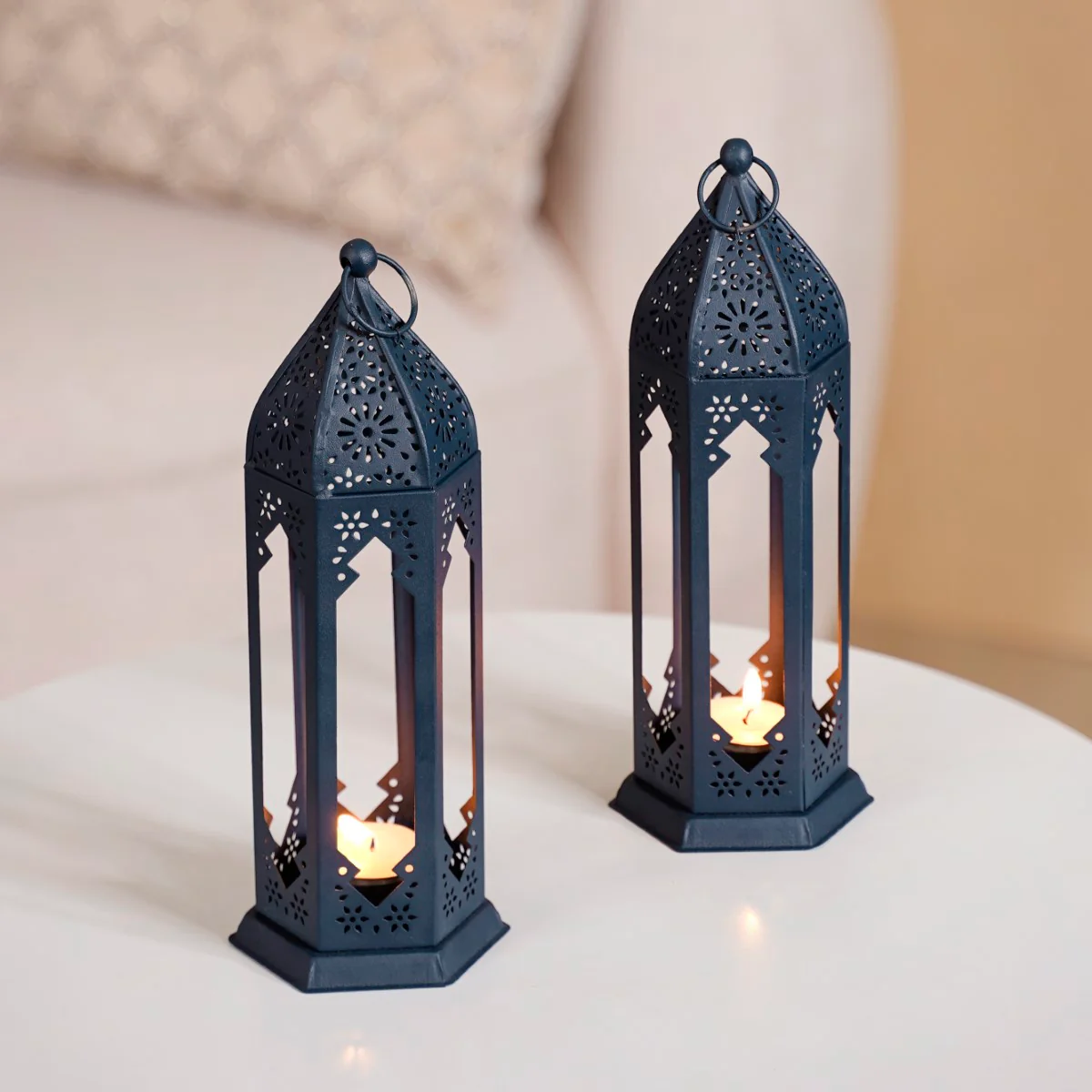 Navy Blue Moroccan Candle Holder Lantern Set Of 2 - Image 15