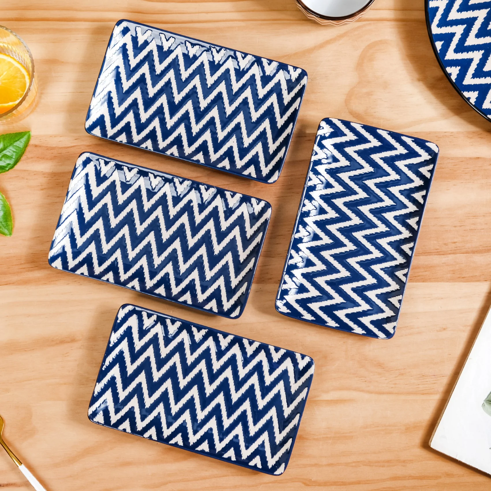 Navy Oscilla Ceramic Platter Set Of 4 7 Inch - Image 2