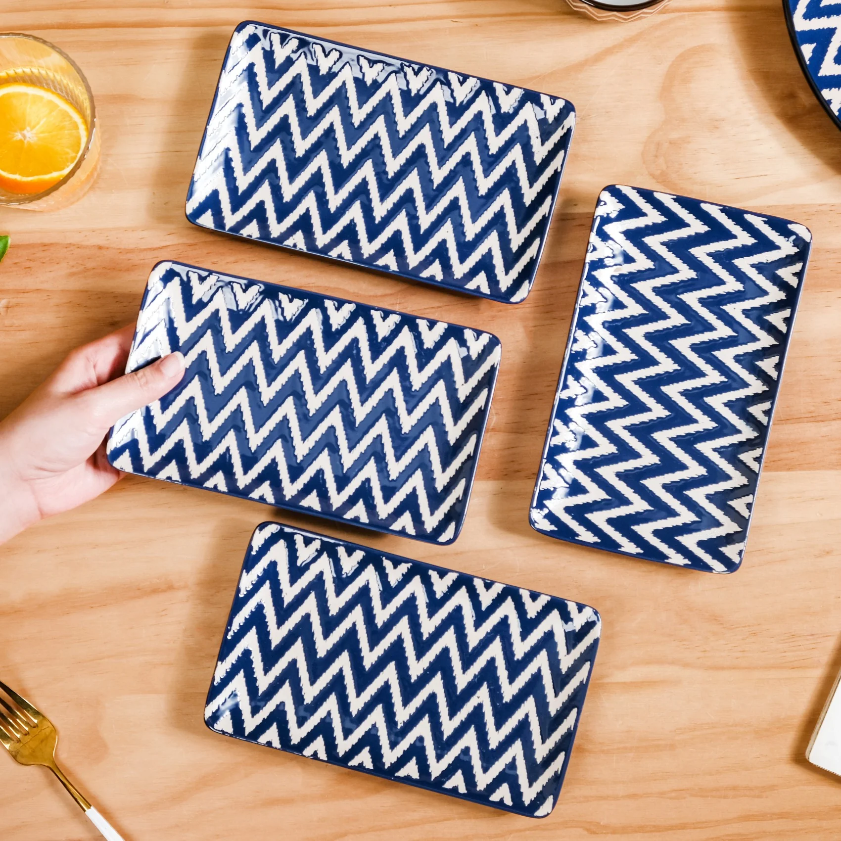 Navy Oscilla Ceramic Platter Set Of 4 7 Inch - Image 3