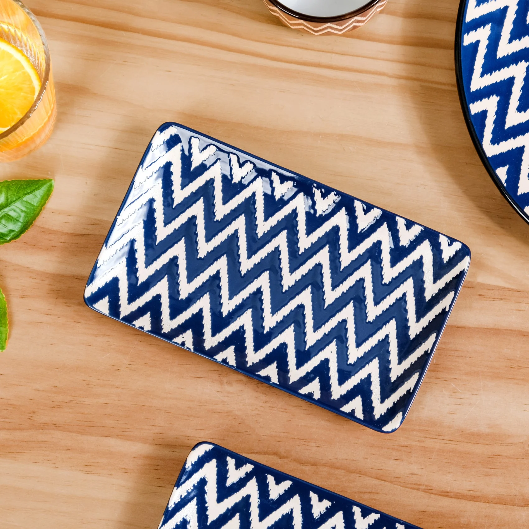 Navy Oscilla Ceramic Platter Set Of 4 7 Inch - Image 6