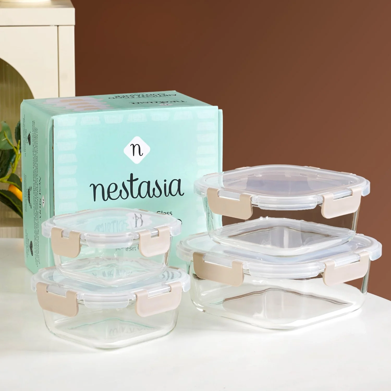 Nestro Airtight Food Storage Square Container Set Of 4 Beige S 300ml M 500ml L 800ml XL 1200ml - Image 2