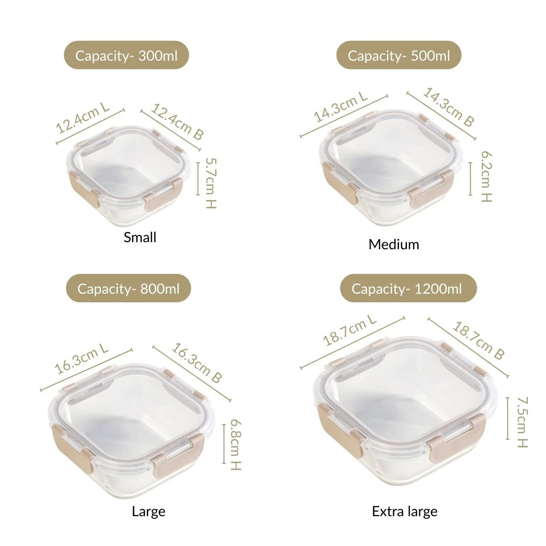 Nestro Airtight Food Storage Square Container Set Of 4 Beige S 300ml M 500ml L 800ml XL 1200ml - Image 4